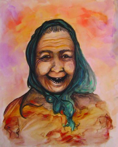 Vieille femme qui sourit - Peinture - JaD