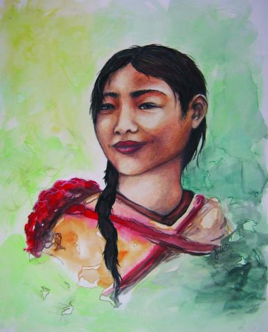 Jeune femme qui sourit - Peinture - JaD
