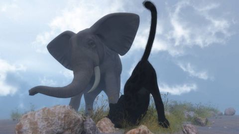 Elephant et panthere - Art numerique - Cactus42