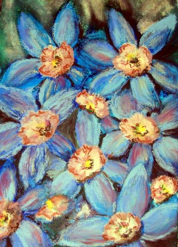 fleurs bleues - Peinture - Isa