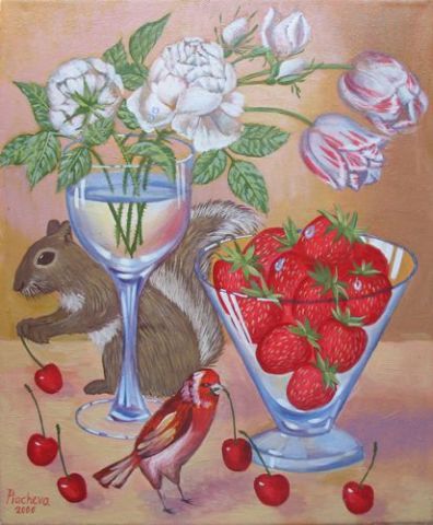 Squirrel Cherry - Peinture - Piacheva Natalia
