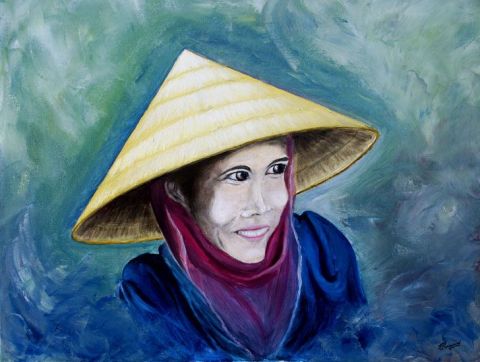 Vietnamienne au marche - Peinture - Parraud