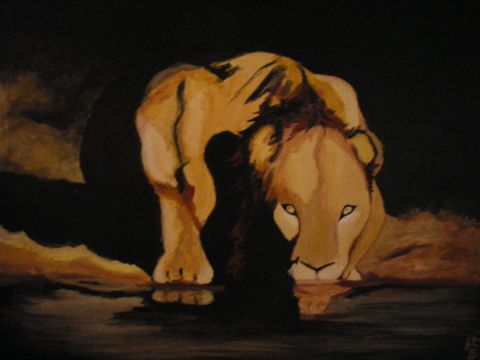 Un lion dans la nuit - Peinture - ASHANTY