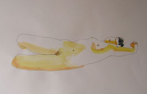 L'artiste Gilles Fabre - nusencre aquarelle jaune