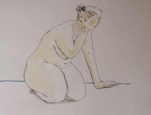 L'artiste Gilles Fabre - nu assi appui une main