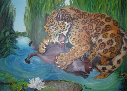 Jaguar devorant un pecari - Peinture - MLG