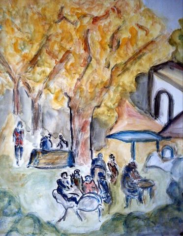 cafe sous arbre d'automne - Peinture - tirsata