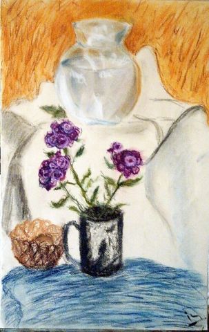 pot   verre et fleurs - Peinture - tirsata
