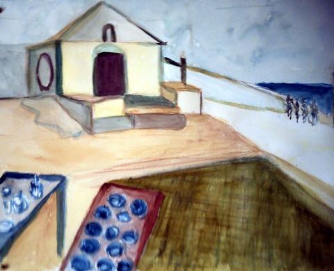 maison sur eau - Peinture - tirsata