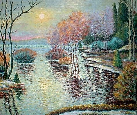  Lac sous soleil tamise - Peinture - Kamy