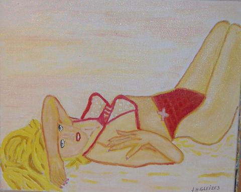  Blondine sur la plage - Peinture - 302hubertg