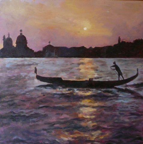 L'artiste Mario BAROCAS - Crépuscule a Venise