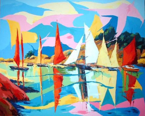 Voiles au port de Gruissan - Peinture - Jean-Luc LOPEZ