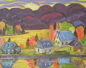 Peinture de Nicole Lelievre: ma cabane au Canada