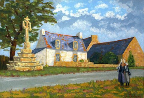 la maison au calvaire - Peinture - lucien tanneau