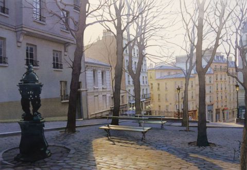Crépuscule sur Montmartre - Peinture - Thierry Duval