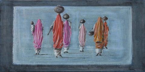 danse de saris - Peinture - valerie chretien