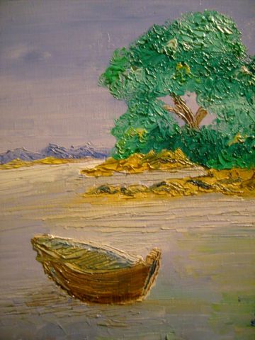 barque sur etang - Peinture - DECOOL Pat