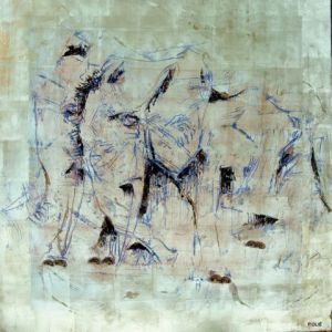 Peinture de pierre olie: 2 ELEPHANTS