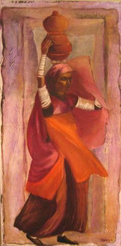 femme au voile orange - Peinture - ASTRID ANIDJAR
