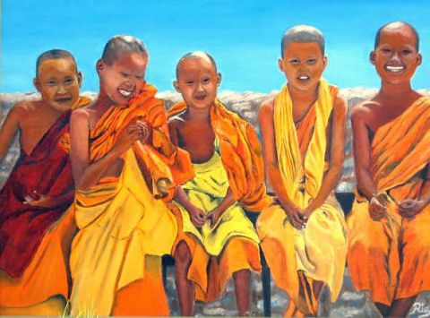 sourires d'enfants tibetains - Peinture - fafa