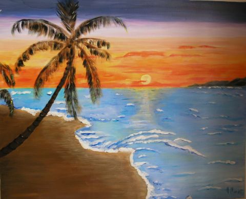 Ile au soleil couchant - Peinture - H MAUDET