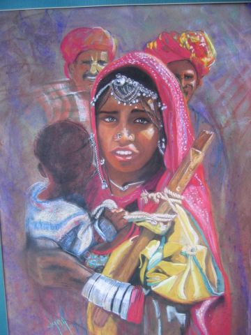 L'artiste lynncha - femme radjastanne et son enfant