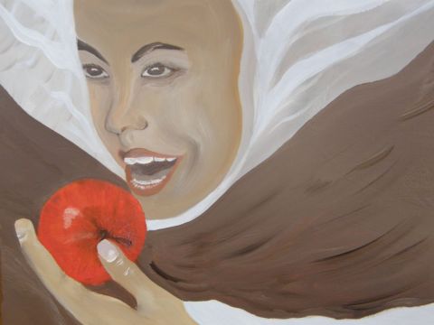 femme croquant la pomme - Peinture - Lucette JULIEN