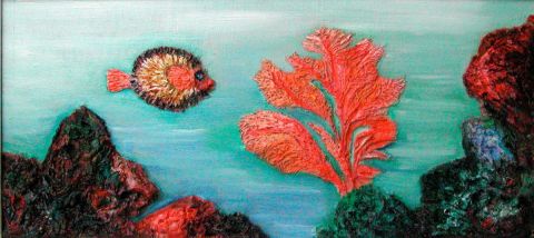 Le poisson porc epic rentre chez lui - Peinture - Catherine Dutailly