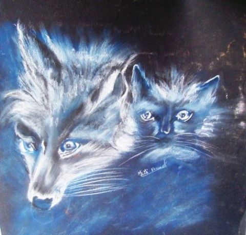 le loup et chat mystique  - Peinture - damedulac