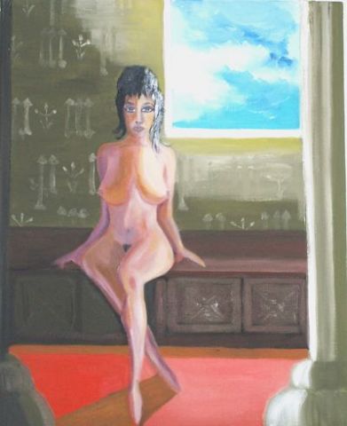 La femme nue - Peinture - Papillon