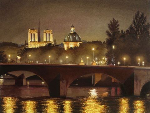 Minuit sur la Seine de Paris - Peinture - Thierry Duval