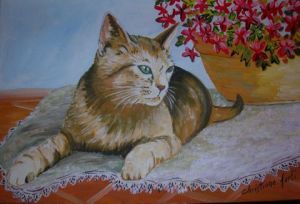 Voir cette oeuvre de christiane Forli: le chat et le geranium