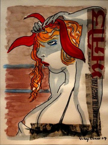L'artiste Valery Lanou - Foulard rouge 27x35