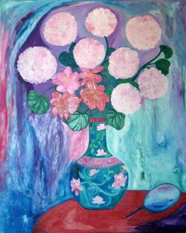 L'artiste Flocy Abguillerm - Bouquet romantique au vase de Chine
