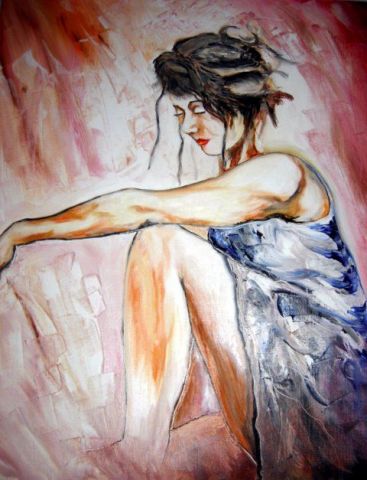 jeune femme assise - Peinture - herpe