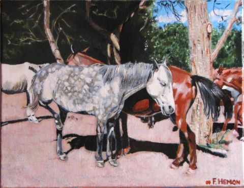 Les chevaux sous les frondaisons - Peinture - fhem