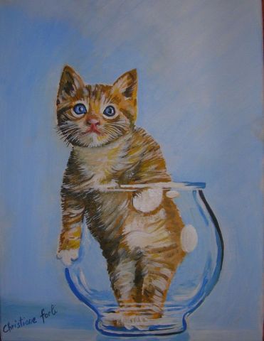 yaourt au chat ! - Peinture - christiane Forli