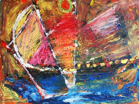 bateau de feu - Peinture - philippe massip