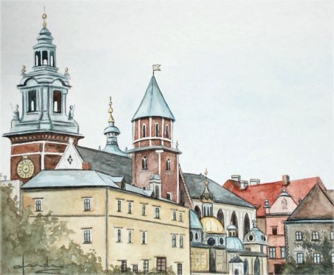 la Cath�drale de Wavel  (Cracovie) - Peinture - Caroline HARDY