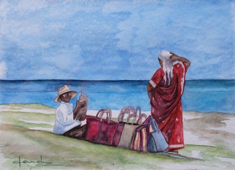 Les Marchands de Paniers de Rodrigues - Peinture - Caroline HARDY