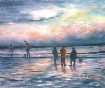 Pêcheurs à pied pendant les grandes marées - Peinture - domnanteuil