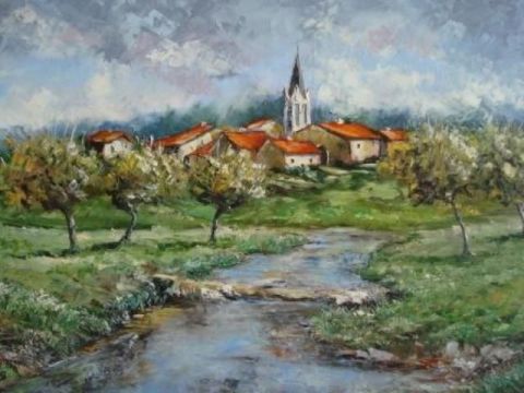 Village lorrain au printemps - Peinture - Bernard Bertrand