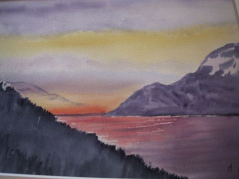 Le bout du Lac Léman à l'aurore - Peinture - MARYSE WENGER