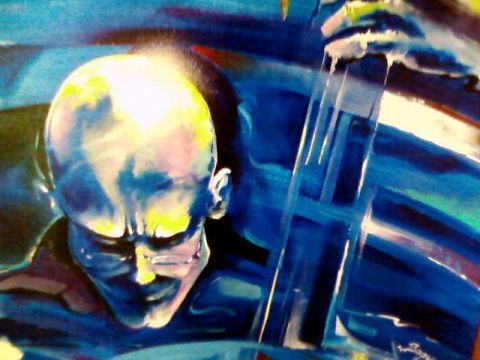 Blue contrebasse - Peinture - Stephane Bagneris