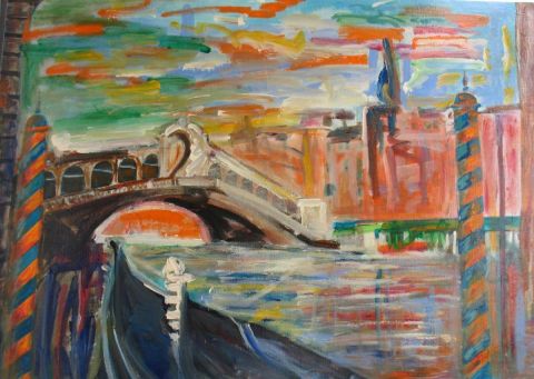 Le Pont du Rialto à Venise - Peinture - Marie-Ange Babey-Gherardi