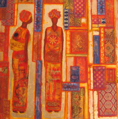 TISSUS DANS UN SOUK AFRICAIN - Peinture - NICOLE BILES