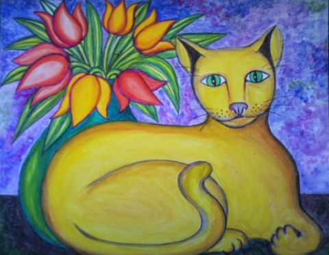 L'artiste Stephane CUNY - Le chat au bouquet II