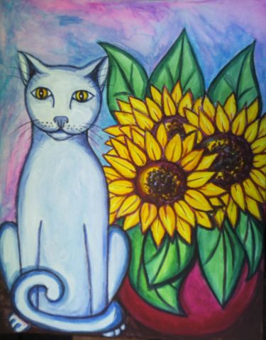 L'artiste Stephane CUNY - Le chat aux tournseols I