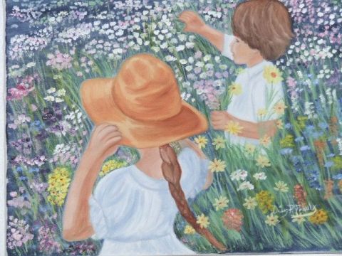L'artiste Diange - Enfants dans les fleurs